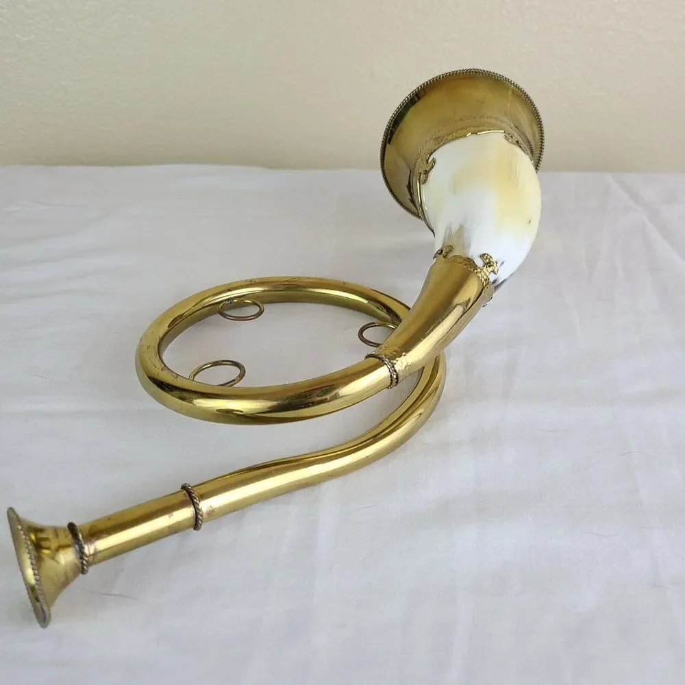 VINTAGE French Fox Hunting Blowing‎ Horn Cow Steer Bovine Bull Brass Finger Hold